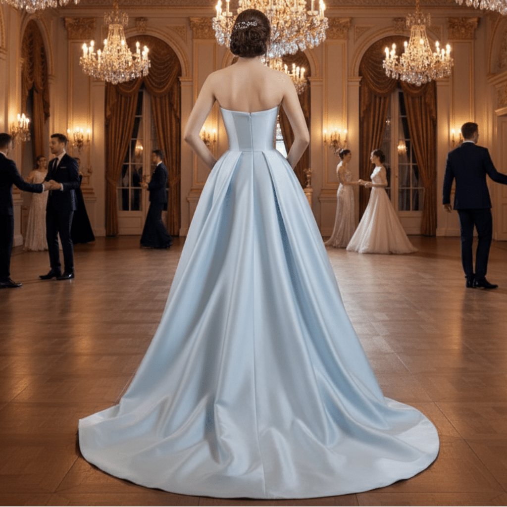 Strapless Baby Blue Satin Bridal Gown Wedding Dress with Pocket - Rosymae