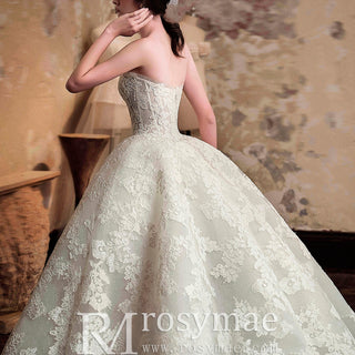 Strapless Ball Gown Lace Overlay Wedding Dress