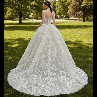 Strapless Ball Gown Lace Overlay Wedding Dress - Rosymae