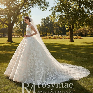 Strapless Ball Gown Lace Overlay Wedding Dress - Rosymae