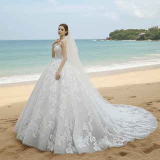 Strapless Ball Gown Lace Overlay Wedding Dress - Rosymae