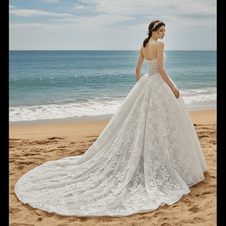 Strapless Ball Gown Lace Overlay Wedding Dress - Rosymae