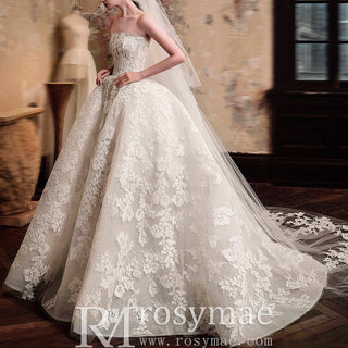 Strapless Ball Gown Lace Overlay Wedding Dress