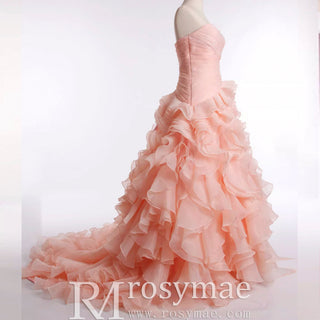 Strapless Ball Gown Layered Ruffle Wedding Dress with Sweetheart - Rosymae