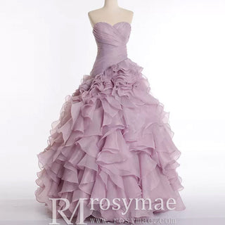 Strapless Ball Gown Layered Ruffle Wedding Dress with Sweetheart - Rosymae