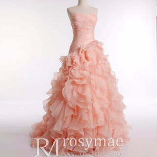Strapless Ball Gown Layered Ruffle Wedding Dress with Sweetheart - Rosymae