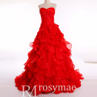 Strapless Ball Gown Layered Ruffle Wedding Dress with Sweetheart - Rosymae