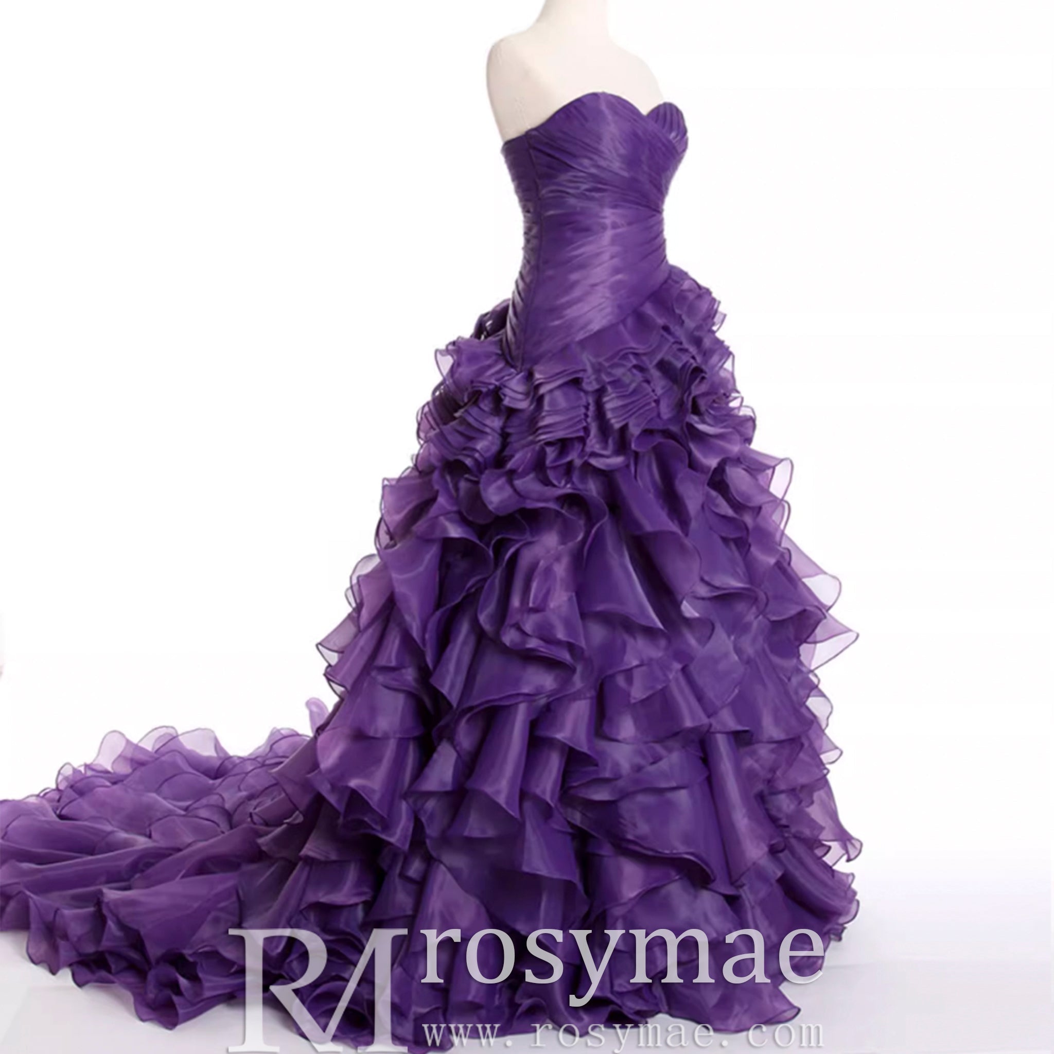 Strapless Ball Gown Layered Ruffle Wedding Dress with Sweetheart - Rosymae