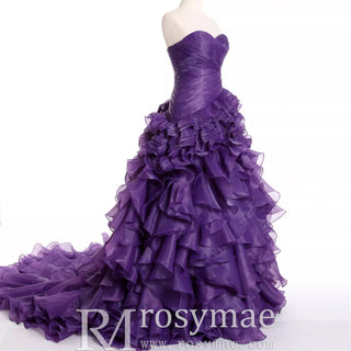 Strapless Ball Gown Layered Ruffle Wedding Dress with Sweetheart - Rosymae