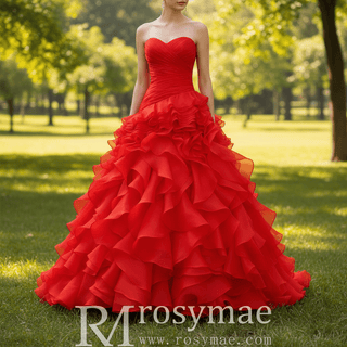 Strapless Ball Gown Layered Ruffle Wedding Dress with Sweetheart - Rosymae