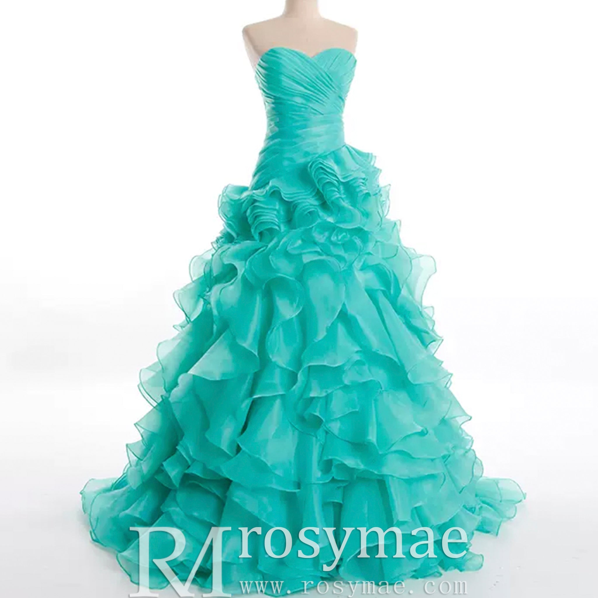 Strapless Ball Gown Layered Ruffle Wedding Dress with Sweetheart - Rosymae