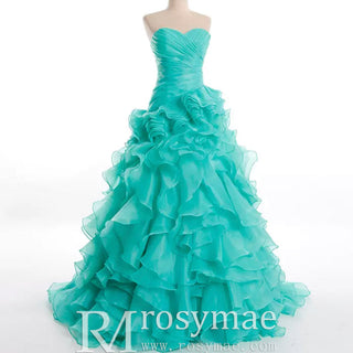 Strapless Ball Gown Layered Ruffle Wedding Dress with Sweetheart - Rosymae