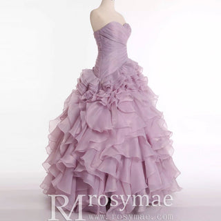 Strapless Ball Gown Layered Ruffle Wedding Dress with Sweetheart - Rosymae