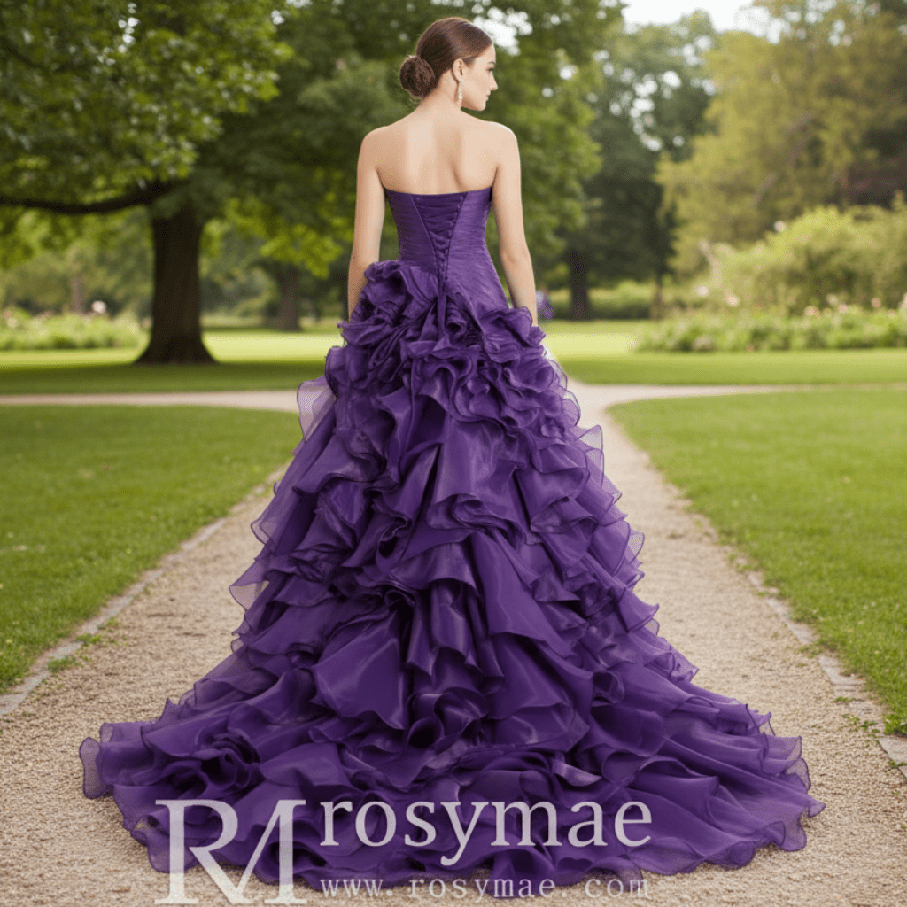 Strapless Ball Gown Layered Ruffle Wedding Dress with Sweetheart - Rosymae