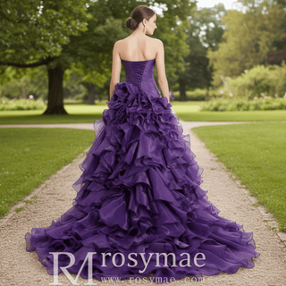Strapless Ball Gown Layered Ruffle Wedding Dress with Sweetheart - Rosymae