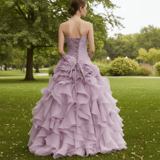 Strapless Ball Gown Layered Ruffle Wedding Dress with Sweetheart - Rosymae