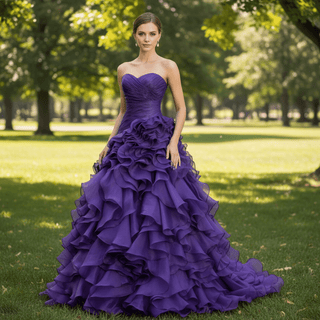 Strapless Ball Gown Layered Ruffle Wedding Dress with Sweetheart - Rosymae