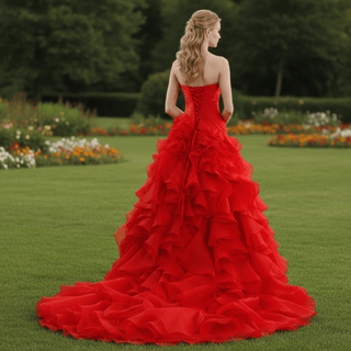 Strapless Ball Gown Layered Ruffle Wedding Dress with Sweetheart - Rosymae