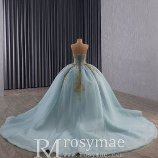 Strapless Ball Gown Overskirt Dress with Royal Train and Delicate Beadwork - Rosymae