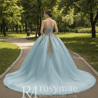 Strapless Ball Gown Overskirt Dress with Royal Train and Delicate Beadwork - Rosymae