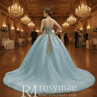 Strapless Ball Gown Overskirt Dress with Royal Train and Delicate Beadwork - Rosymae