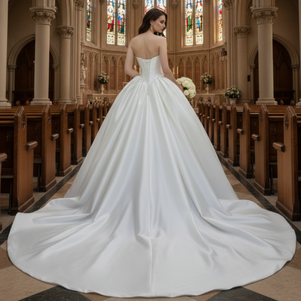 Strapless Basque Waist Ball Gown Satin Wedding Dresses with Sweetheart White / 24W Strapless Basque Waist Ball Gown Satin Wedding Dresses with Sweetheart White / 24W