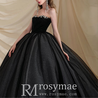 Puffy Skirt Ball Gown Black Wedding Dress with Sweetheart Neckline