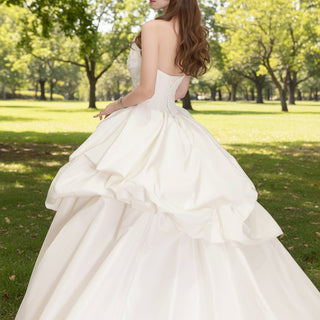 Strapless Ballgown Satin Vneck Wedding Dress with Ruffle Skirt - Rosymae