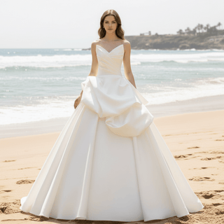 Strapless Ballgown Satin Vneck Wedding Dress with Ruffle Skirt - Rosymae