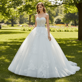 Strapless Ballgown Wedding Dresses and Bridal Gowns Tulle and Lace - Rosymae