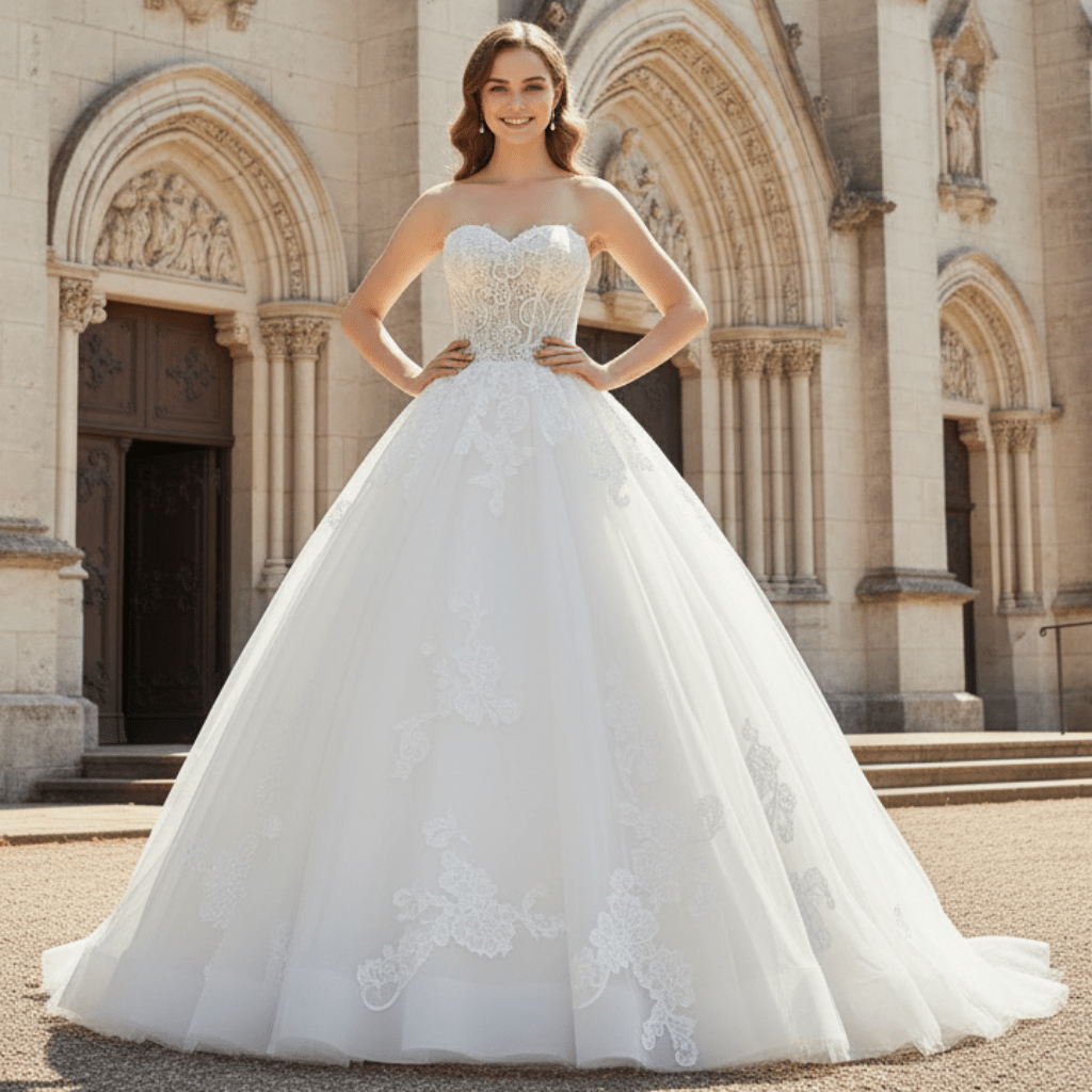 Strapless Ballgown Wedding Dresses and Bridal Gowns Tulle and Lace - Rosymae