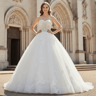 Strapless Ballgown Wedding Dresses and Bridal Gowns Tulle and Lace - Rosymae