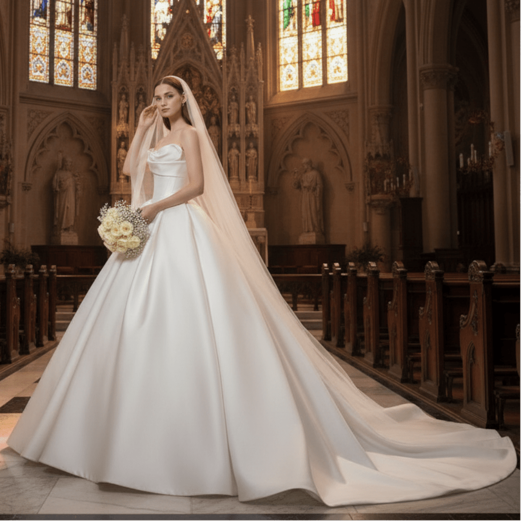 Strapless Basque Waist Ball Gown Satin Wedding Dresses with Sweetheart White / 24W