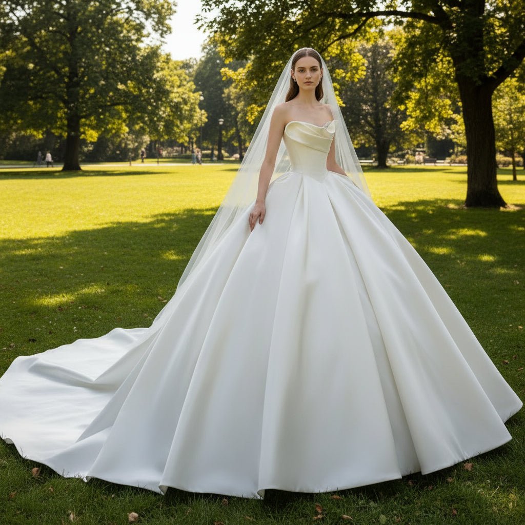 Strapless Basque Waist Ball Gown Satin Wedding Dresses with Sweetheart