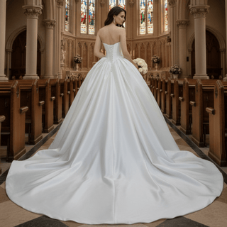Strapless Basque Waist Ball Gown Satin Wedding Dresses with Sweetheart - Rosymae