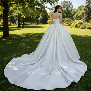 Strapless Basque Waist Ball Gown Satin Wedding Dresses with Sweetheart - Rosymae