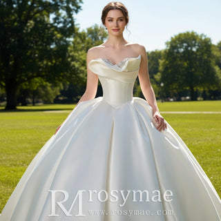 Strapless Basque Waist Ball Gown Satin Wedding Dresses with Sweetheart - Rosymae