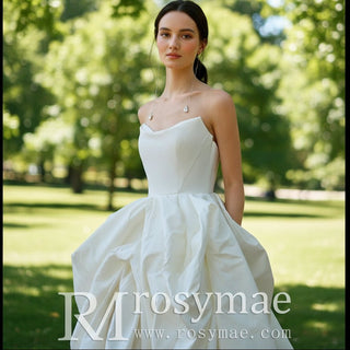 Strapless Beach High Low Wedding Dress with Low Back - Rosymae