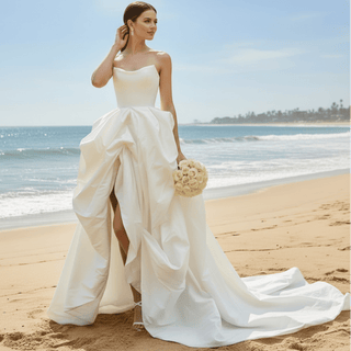 Strapless Beach High Low Wedding Dress with Low Back - Rosymae