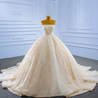 Strapless Beaded Champagne Ball Gown Wedding Dress - Rosymae