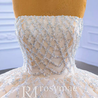 Strapless Beaded Champagne Ball Gown Wedding Dress - Rosymae