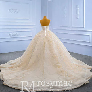 Strapless Beaded Champagne Ball Gown Wedding Dress - Rosymae