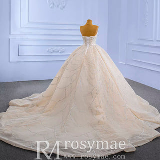 Strapless Beaded Champagne Ball Gown Wedding Dress - Rosymae