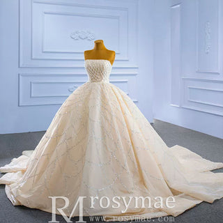 Strapless Beaded Champagne Ball Gown Wedding Dress - Rosymae
