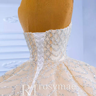 Strapless Beaded Champagne Ball Gown Wedding Dress - Rosymae