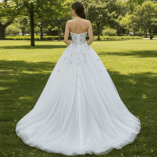 Strapless Beaded Star Wedding Dress Sheer A-line Bridal Gown - Rosymae