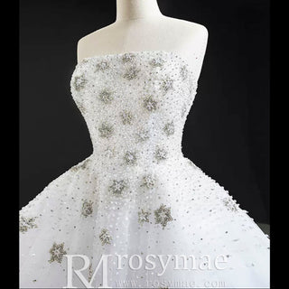 Strapless Beaded Star Wedding Dress Sheer A-line Bridal Gown - Rosymae