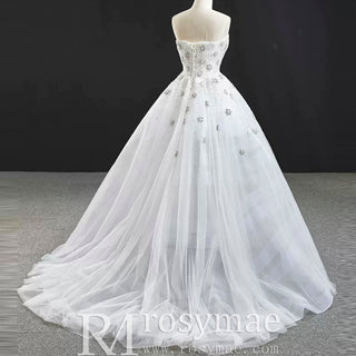 Strapless Beaded Star Wedding Dress Sheer A-line Bridal Gown - Rosymae