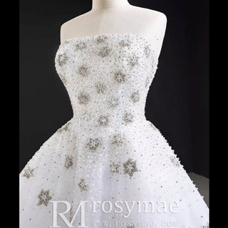 Strapless Beaded Star Wedding Dress Sheer A-line Bridal Gown - Rosymae