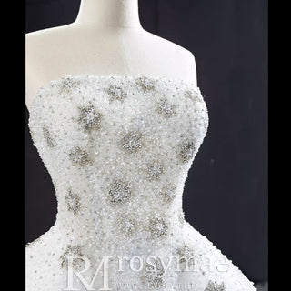 Strapless Beaded Star Wedding Dress Sheer A-line Bridal Gown - Rosymae